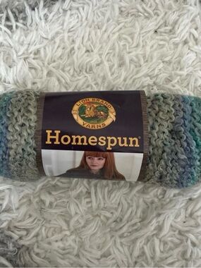Lion Brand Homespun Yarn - Variegated Blue-Green Grey